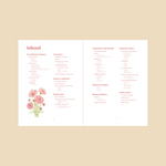 Inhoudsopgave van het boek 'Plukplezier' met bloemenillustratie, informatie over het kweken van bloemen.