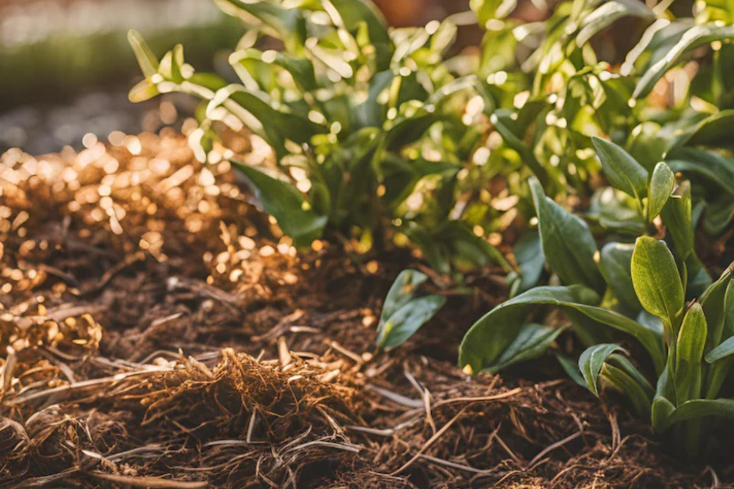 Organische mulch tussen planten